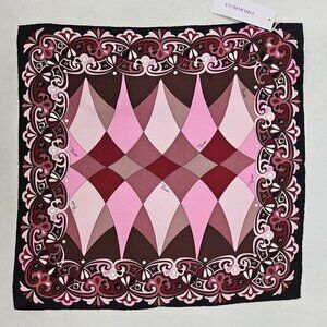 New Emilio Pucci Silk Pocket Square Brown Pink Black Swirl 16 x 16